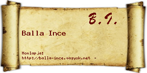 Balla Ince névjegykártya